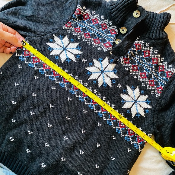 Chaps Boys Fair Isle 3/4 Button Sweater, Sherpa Lined Collar. - Picture 6 of 10
